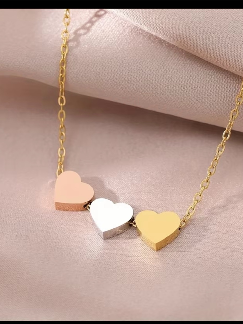 Tri-Color Heart Pendant Necklace - Gold, Rose and Silver Hearts